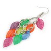 Multicoloured Enamel Multi Leaf Dangle Earrings - 75mm Drop