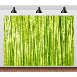 Loccor 9x6ft Fabric Bamboo Forest Backdrop Spring Lush Green Forest Bamboo Trees with Leaves Background Party Decorations Photo Studio Props
