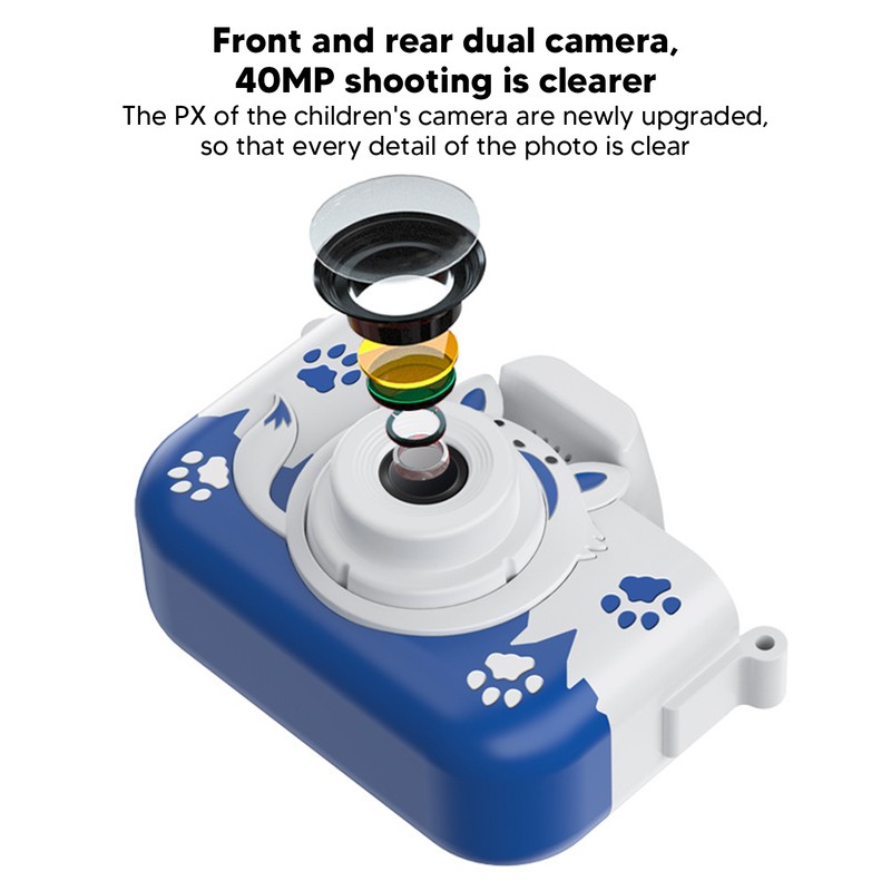 Kids Camera Small Portable Blue Children's Cute Cartoon Fox Shape