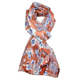 Plum Feathers Floral and Artsy Prints Silky Satin Scarf (Chocolate Floral)