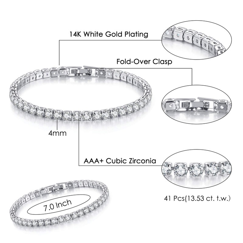 Double Fair 2 Pcs Tennis Bracelets for Women 14K Gold