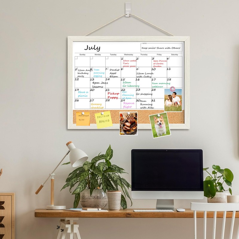 Calendar Whiteboard for Wall, 18x24 Inches Whiteboard Calendar Cork Board