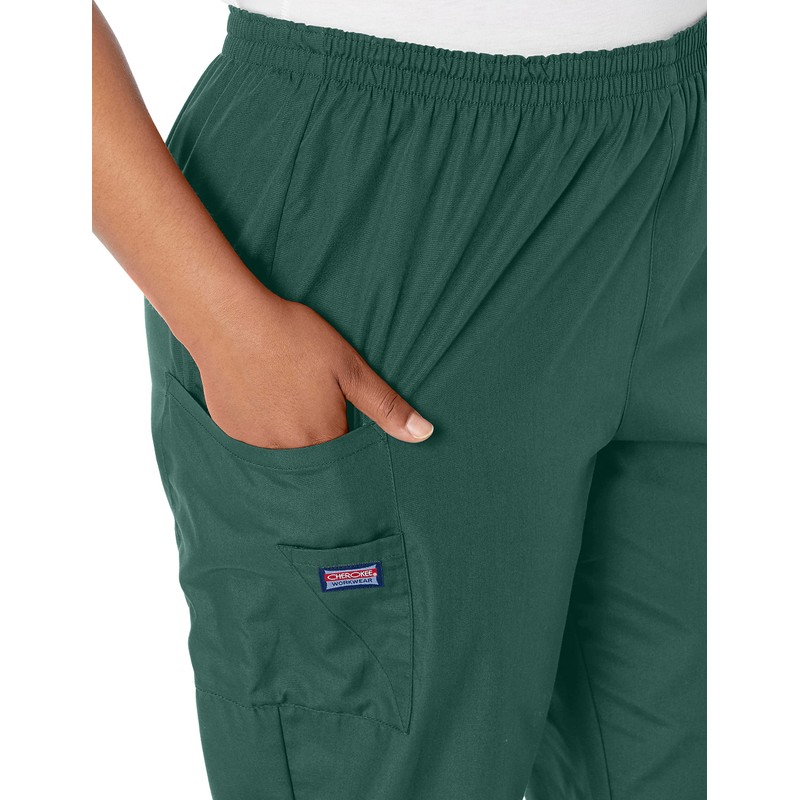 Cherokee Women's Workwear Elastic Waist Cargo Scrubs Pant, Hunter, 4X-Large