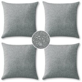 OTOSTAR Pack of 4 Outdoor Throw Pillow Covers 18 x 18 Inch Garden Decorative Waterproof Pillow Covers Square Outdoor Pillowcases Patio Cushion Case Pillows for Couch Tent Park Sofa Decor (Light Grey)
