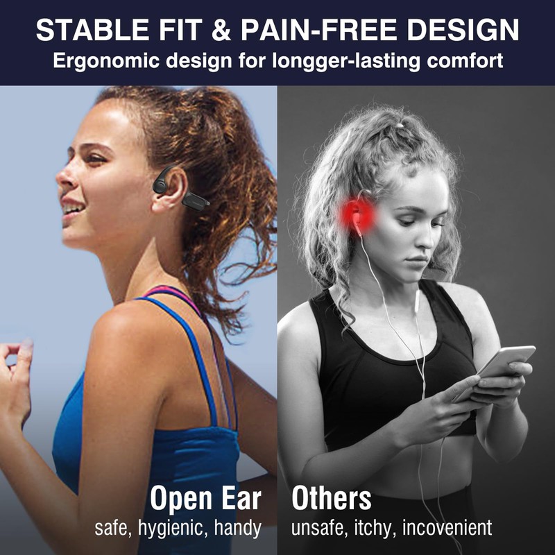 Bone Conduction Headphones, Open-Ear Sports Headphones with Mic, Waterproof Wireless