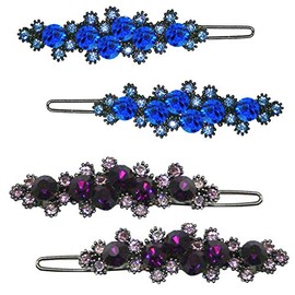 Set of 2 Pairs of Barrettes for Thin Hair, 1 Pair Each in Sapphire Blue and Purple GL86650-GL22sap/ame