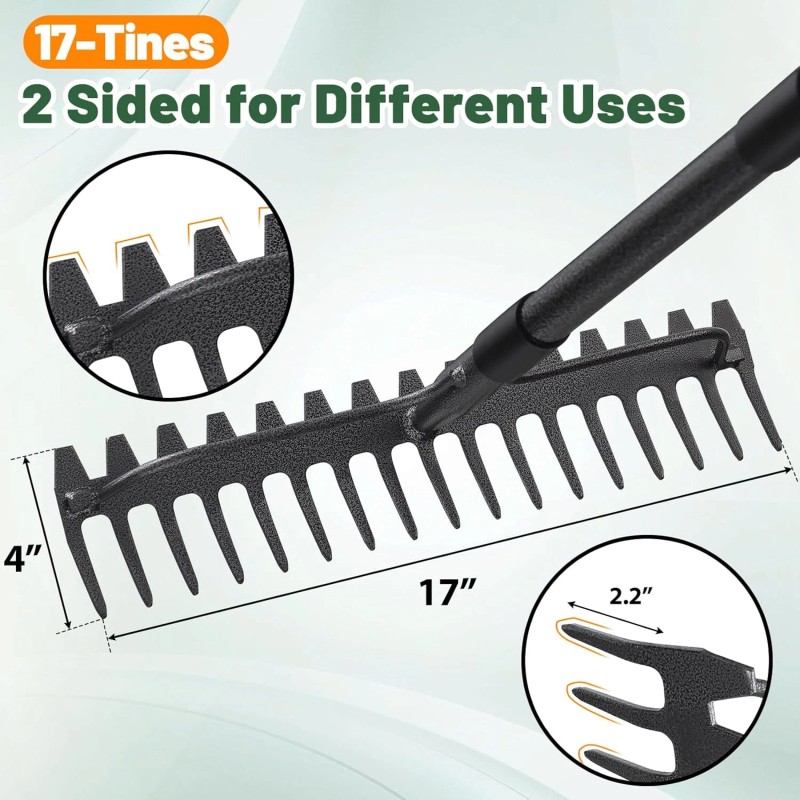 Nicecho DOUBLE SIDES Rake 17 tines with 49" long Garden