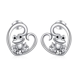 POPKIMI Sterling Silver Frog Earrings Heart Shape Frog Stud Earrings for Women Birthday Jewelry Gifts (Frog)