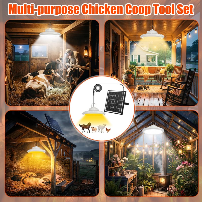 Grinsvalley Solar Chicken Coop Light with Remote & Timer, Dusk
