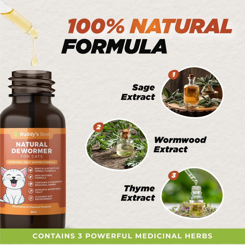 Natural Dewormer for Cats | Herbal Blend with 3 Powerful