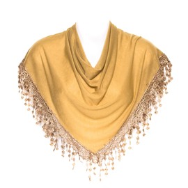 Hat To Socks Triangle Scarf with Bobbin Lace Fringes for Women (Caramel)
