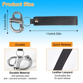 YUEARNR Quick Release Clip Shackle for SCBA Mask, Firefighter Accessories, Quick Release Lanyard, Marine Grade 316 Stainless Steel Shackle for Rigging with Leather Handle