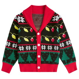 UNICOMIDEA Baby Boys Ugly Christmas Sweater 2T 3T Long Sleeves Toddler Boy Cardigan Little Kids Cute String Lights Snowflake Knit Xmas Button Jumper