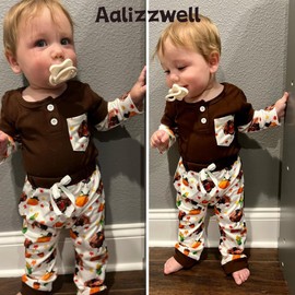Aalizzwell Baby Boy Thanksgiving Outfit 0-3 Months Infant Thanksgiving Clothes Turkey Clothing Brown