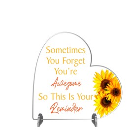 Pixie's Gifts Friendship Gifts for Women Best Friend Birthday Gifts Heart-Shaped Acrylic Plaque, Gifts for Friends Colleagues Inspirational Proud of You (Sunflower Small H80mm W85mm)