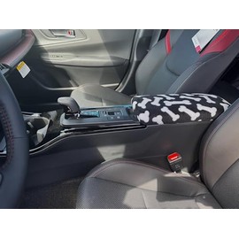Auto Console Covers- Premium Center Console Armrest Cover Fits The Toyota Prius 2023-2025 Anti-Pill Fleece Fabric. Black with White Paws