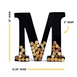 will's Metal Wine Cork Holder - Letters A to Z | Modern Housewarming Gift, Home Bar Decor Wine Gift, Wine Bar Decor, Black 12in (M)