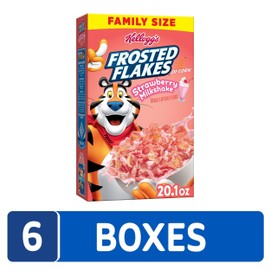 Kellogg's Frosted Flakes Breakfast Cereal, Kids Cereal, Family Breakfast, Family Size, Strawberry Milkshake (6 Boxes)
