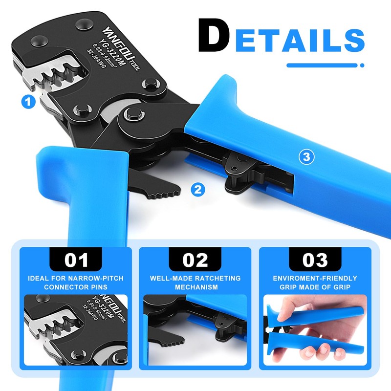 Yangoutool Micro Molex Crimper: 32-20AWG (0.03-0.52mm², 0.2-0.81mm), Compatible with Molex,