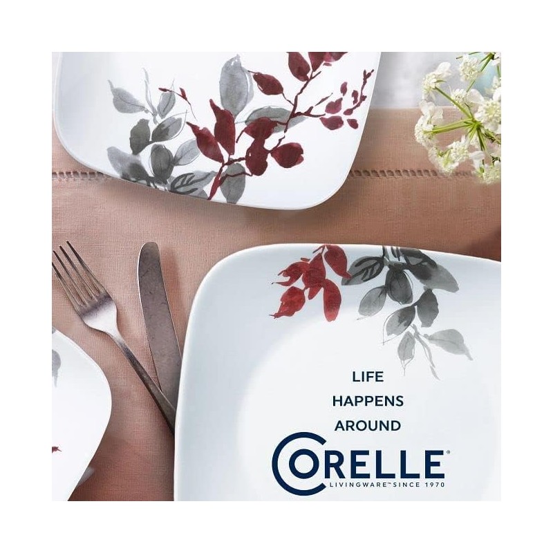 Corelle Kyoto Leaves 16pc, Service for 4, Dinnerware Set, 8