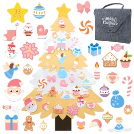 33PCS Christmas Tree Felt 3.1ft DIY Unique White Christmas Craft Tree Set Wall Hanging Xmas Decoration Kids Toddler Festive Tree with Bag Snowflake Snowman Santa Ornament Holiday Gifts Home Door Decor
