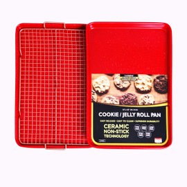 CasaWare 3pc Ultimate Commercial Weight 15 x 10 x 1-inch Cookie Sheet/Cooling Grid Set (Red Granite)