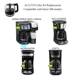 12-Cup Glass Coffee Maker Carafe Replacement, Compatible with Hamilton Beach Models 49902, 49904, 49905, 49915, 49317, 49467