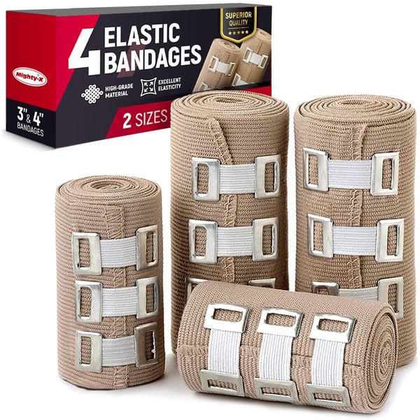 Premium Elastic Bandage Wrap – 4pack (2x3", 2x4") + 12 Extra Clips – Strong Compression Bandage Wrap
