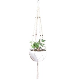 Hanpo Rope Macrame Plant Hanger Hanging Planter 4 Legs 59 Inch for 12-13 inch Plant Pot, Without Pot and Plant (Cream-Cotton)