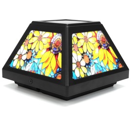 sunpo Solar Post Cap Lights - 4x4, 5x5, 6x6 Fence Post Solar Lights, Sunflower Lampshade, 15LM Bright LED, IP65 Waterproof Outdoor Post Lights for Garden, Yard, Deck, Warm White (Sunflower, 4)