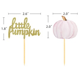 Little Pumpkin Cupcake Toppers, 24Pcs Pumpkin Cupcake Toppers Thanksgiving Birthday Baby Shower Party Decorations Gender Reveal Supplies (Little Pumpkin Pink)