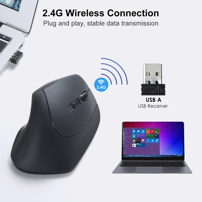 SANWA 2.4G Wireless Ergonomic Mouse, Optical Vertical Computer Mice, Silent