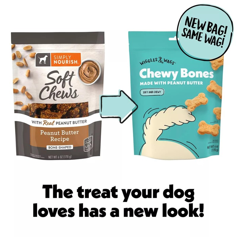 Wiggles & Wags 1 Soft Chews Peanut Butter Recipe Bone-Shaped