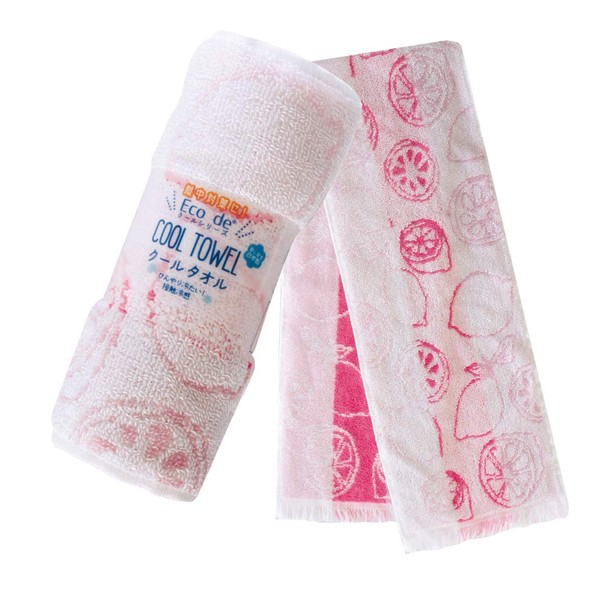 Eco de Cool Towel, Cooling Towel, Cooling Towel, Cools Even Without Getting Wet, Approx. 6.3 x 35.4 inches (16 x 90 cm), 1 Piece, Lemon, Pink (Cooling, Heat Protection, Cooling, Fluffy, Cool Pile Scarf, Senshu Towel, JOGAN Co., Ltd.)