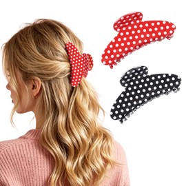 Acetate Hair Clips for Women, Strong Hold Recycled Plastic Claw Clips for Thick Hair Polka Dot | Great for Updo Half Up Hairstyle | Ideal Gifts for Women - Black and Red Holiday Gift 2 Pack