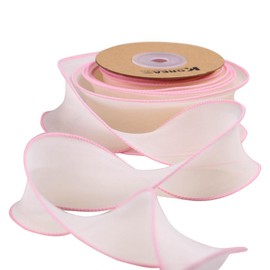 CABODYALS About 2 Inch Pink Sheer Wired Ribbon Organza Chiffon Ribbon Pastel Candy Color Transparent Silk Ribbons Bulk with Spool for Gift Wrapping Craft Christmas Wedding Invitations Decor Supplies