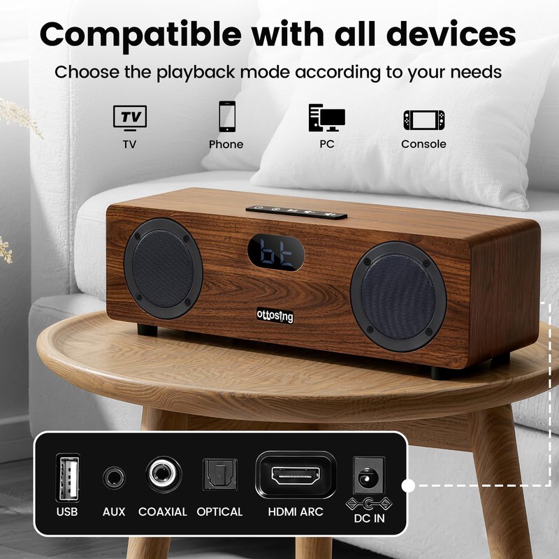 ottosing Sound bar for Smart TV with Subwoofer, Wooden Wireless