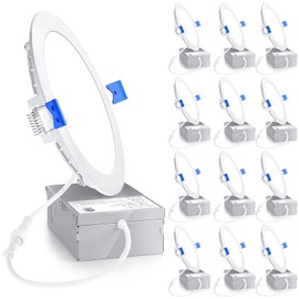 Ensenior 12 Pack 6 Inch LED Recessed Light, Dimmable, 5000K Daylight, 1200LM High Brightness, 12W 120V, Damp Rated, ERL-12X-ETL, Ultra-Thin Canless Wafer Light - ETL & FCC & IC