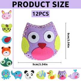 SoeUyd 12 Pieces Sewing Set Children, DIY Sewing Set Children, Forest Animal Sewing Set, Felt Sewing Set Children, with Filling Wadding, Plastic Needles, Filled Felt Plush Ornaments for Crafts