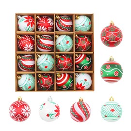 16pcs Christmas Tree Decorations, Christmas Baubles, 6mm Xmas Hanging Balls Pendants Ornaments, Green Red and White Christmas Baubles for Xmas Holiday Party Home Decorations