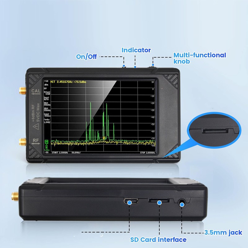 Mini Handheld Spectrum Analyzer 100kHz to 5.3GHz 4in Spectrum Analyzer