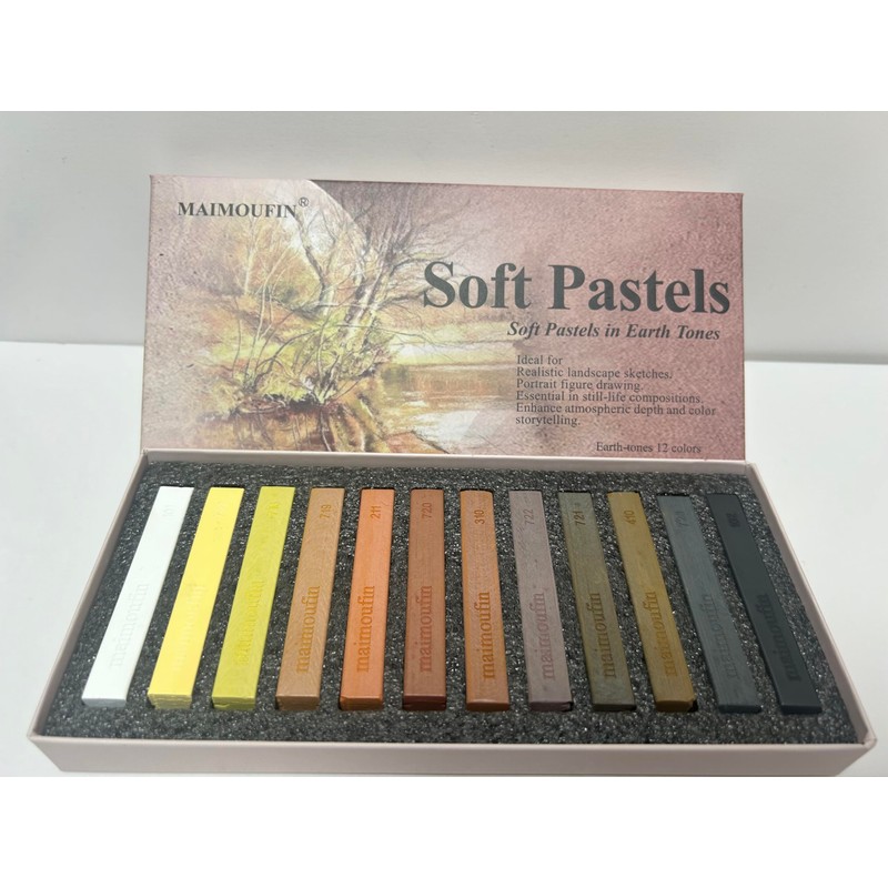 MAIMOUFIN 12-Pack Earth Tone Square Soft Pastels Water-Soluble Blendable Artist