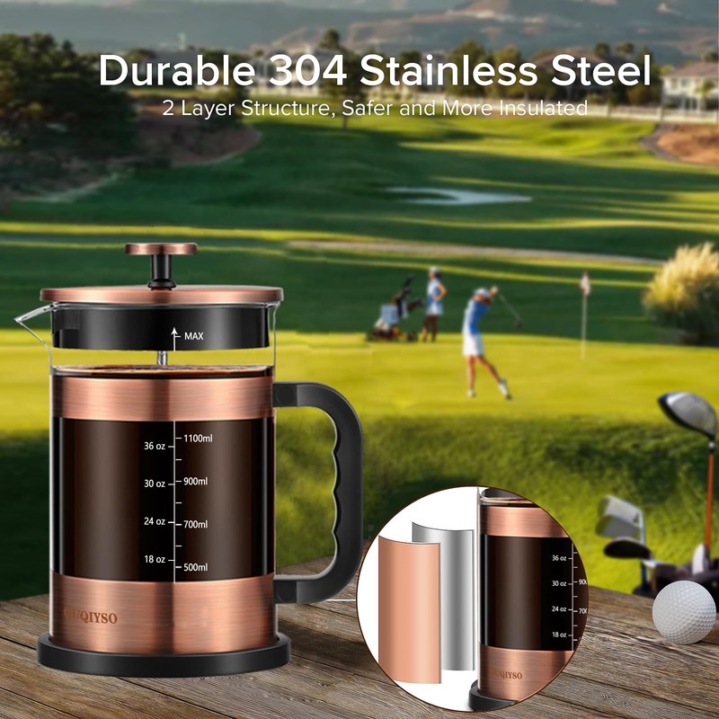 QUQIYSO French Press Coffee Maker 51oz 304 Stainless Steel French