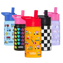 Wildkin Kids 14 oz Reusable BPA-Free Stainless Steel Water Bottle with Leak Proof Lid for Boys & Girls, Insulated, Durable, and Easy to Clean Water Bottles for Toddlers - Under Construction