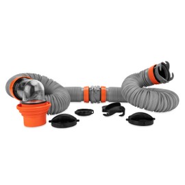 Camco Rhino X 20-Ft Camper/RV Sewer Hose Kit - (2) 10-Ft Heavy Duty RV Septic Hoses - Designed to Hold Shape & Stay in-Place - Includes 4-in-1 RV Adapter & 360° Swivel RV Sewer Hose Fittings (39390) | Camco