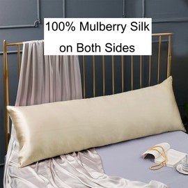 Cozysilk 100% Silk Body Pillowcase for Hair & Skin with Hidden Zipper, 20 Momme Silk Body Pillow Pillowcase, Pure Mulberry Silk Maternity Pillow Cover for Women Pregnancy (20 x 54, Beige)