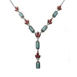 Rosemarie & Jubalee Western Y-Drop Necklace, Turquoise Howlite and Coral Red Stones, 18"+3" Extender, Silver