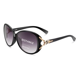JM Bifocal Reading Sunglasses for Women Fashion Oversized Readers Outdoor Reading Glasses UV400 Protection Black +1.25
