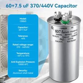 Dreyoo 60+7.5 uF 370/440V CBB65 Dual Run Round Capacitor for AC Motor, HVAC Capacitor, Air Conditioner Replacement, Heat Pump, Fan Start, Condenser Straight Cool, UL Listed