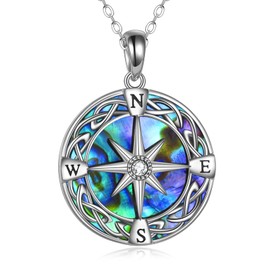 ONEFINITY Compass Necklace Sterling Silver Celtic Knot Abalone Shell Necklace Graduation Friendship Talisman Travel Necklace Inspirational Graduation Gift Jewelry Gifts For Women